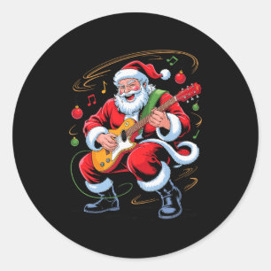 Santa Playing Guitar Funny Holiday Christmas Xmas  Classic Round Sticker