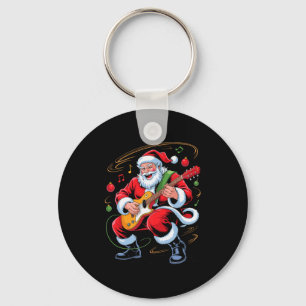Santa Playing Guitar Funny Holiday Christmas Xmas Key Ring