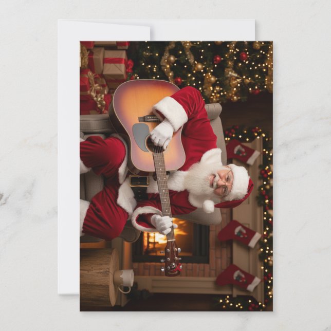Santa Playing Guitar Holiday Card (Front)