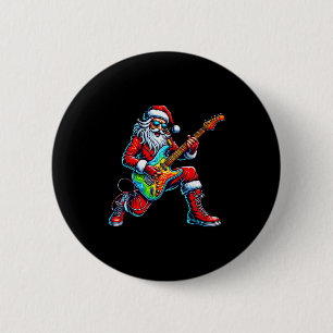 Santa Playing Guitar Musician Guitarist Christmas  6 Cm Round Badge