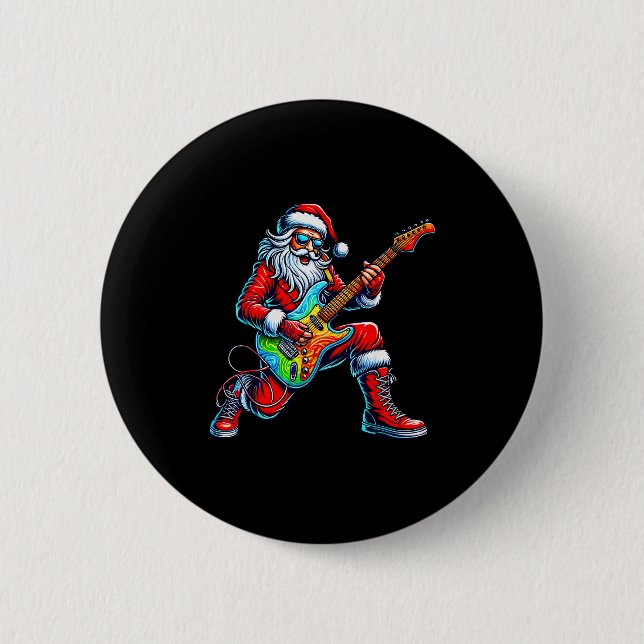 Santa Playing Guitar Musician Guitarist Christmas  6 Cm Round Badge (Front)
