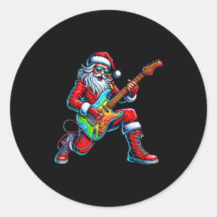 Santa Playing Guitar Musician Guitarist Christmas Classic Round Sticker