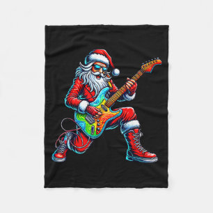 Santa Playing Guitar Musician Guitarist Christmas Fleece Blanket