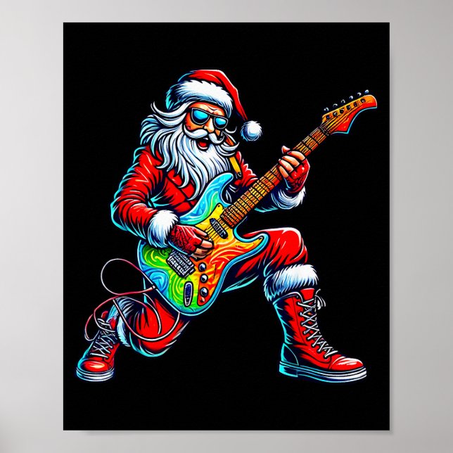 Santa Playing Guitar Musician Guitarist Christmas  Poster (Front)