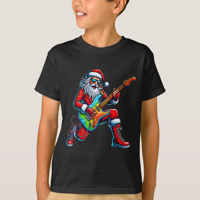 Santa Playing Guitar Musician Guitarist Christmas  T-Shirt (Front)