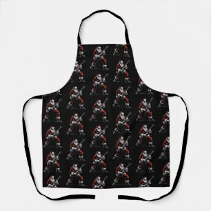 Santa Playing Guitar Retro 90s Christmas Rock Apron