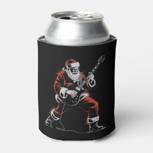 Santa Playing Guitar Retro 90s Christmas Rock  Can Cooler