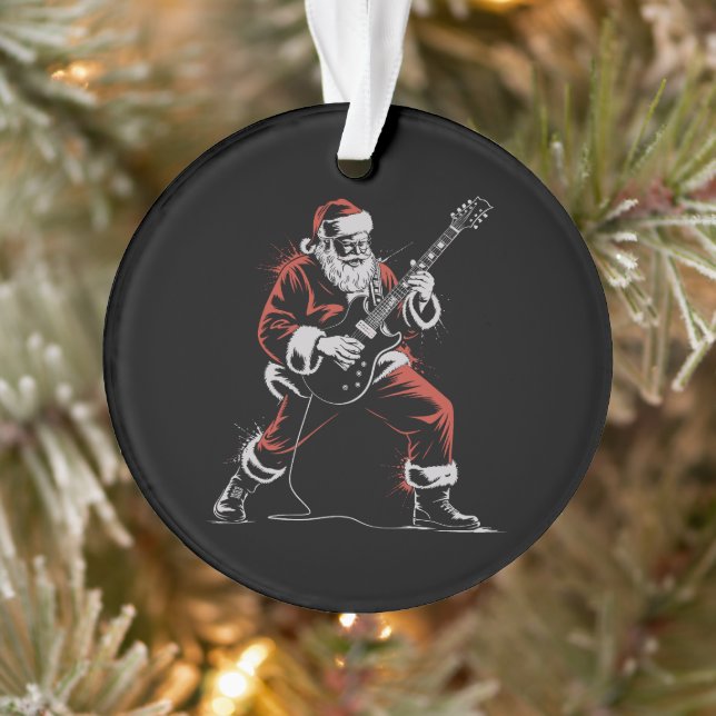 Santa Playing Guitar Retro 90s Christmas Rock  Ornament (Tree)