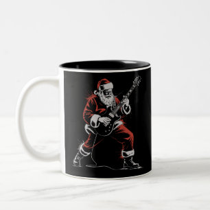 Santa Playing Guitar Retro 90s Christmas Rock  Two-Tone Coffee Mug