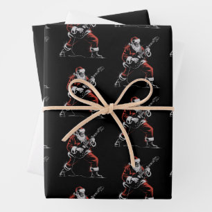 Santa Playing Guitar Retro 90s Christmas Rock  Wrapping Paper Sheet
