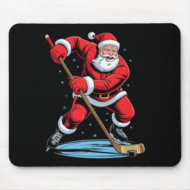 Santa Playing Hockey Funny Holiday Christmas Xmas  Mouse Mat (Front)