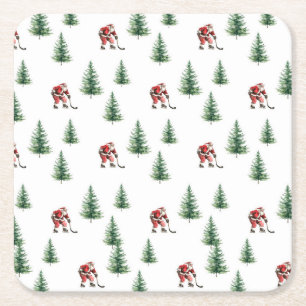 Santa Playing Hockey Napkin Gift Christmas Party Square Paper Coaster