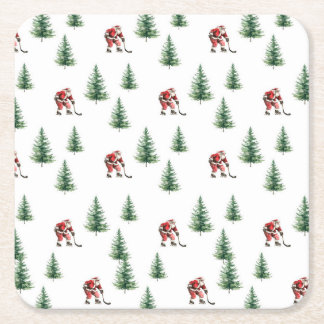 Santa Playing Hockey Napkin Gift Christmas Party Square Paper Coaster