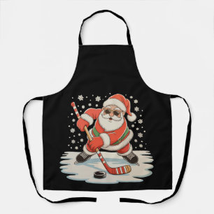 Santa Playing Ice Hockey Christmas Xmas Sport Apron