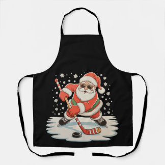 Santa Playing Ice Hockey Christmas Xmas Sport Apron