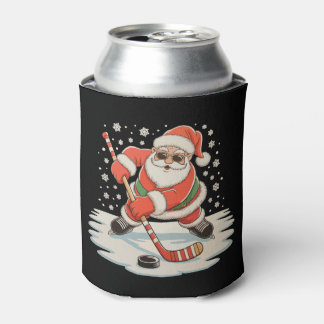 Santa Playing Ice Hockey Christmas Xmas Sport Can Cooler