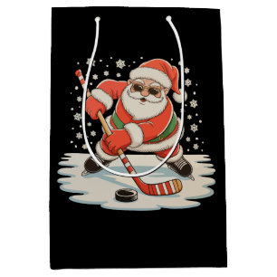 Santa Playing Ice Hockey Christmas Xmas Sport Medium Gift Bag