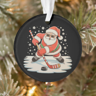 Santa Playing Ice Hockey Christmas Xmas Sport Ornament