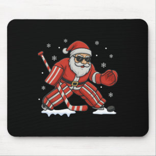 Santa Playing Ice Hockey Goalie Christmas Mouse Mat