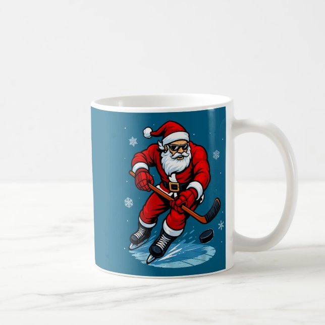 Santa Playing Ice Hockey Xmas Funny Christmas Hock Coffee Mug (Right)