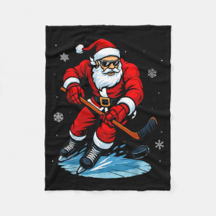 Santa Playing Ice Hockey Xmas Funny Christmas Hock Fleece Blanket
