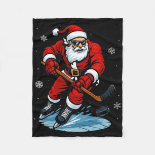 Santa Playing Ice Hockey Xmas Funny Christmas Hock Fleece Blanket