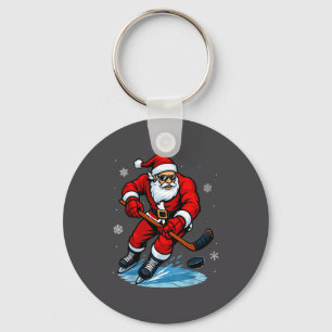 Santa Playing Ice Hockey Xmas Funny Christmas Hock Key Ring