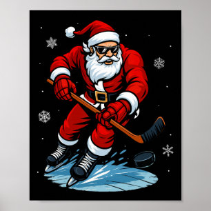 Santa Playing Ice Hockey Xmas Funny Christmas Hock Poster