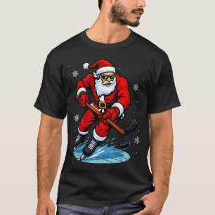 Santa Playing Ice Hockey Xmas Funny Christmas Hock T-Shirt