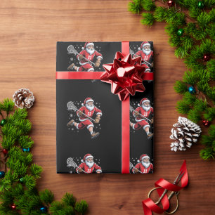 Santa Playing Lacrosse Christmas Holiday Snow Xmas Wrapping Paper