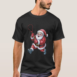 Santa Playing Lacrosse Funny Christmas Sport Lover T-Shirt