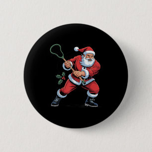 Santa Playing Lacrosse Funny Holiday Christmas Xma 6 Cm Round Badge