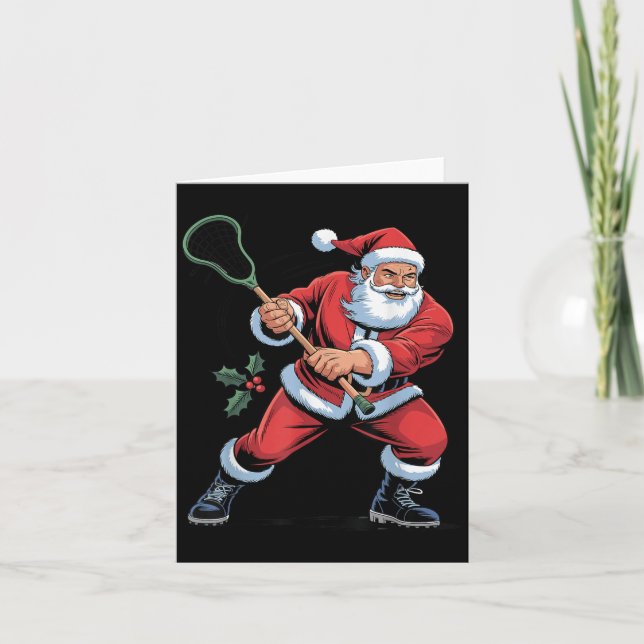 Santa Playing Lacrosse Funny Holiday Christmas Xma Card (Front)