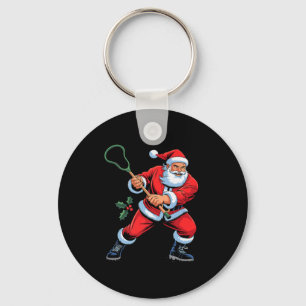 Santa Playing Lacrosse Funny Holiday Christmas Xma Key Ring