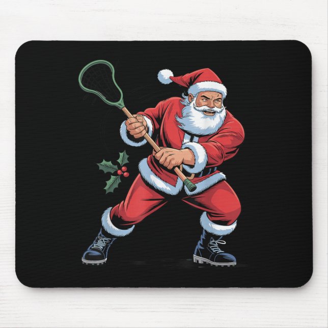 Santa Playing Lacrosse Funny Holiday Christmas Xma Mouse Mat (Front)