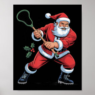 Santa Playing Lacrosse Funny Holiday Christmas Xma Poster