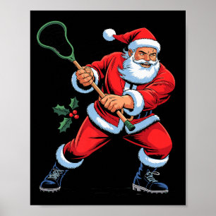 Santa Playing Lacrosse Funny Holiday Christmas Xma Poster