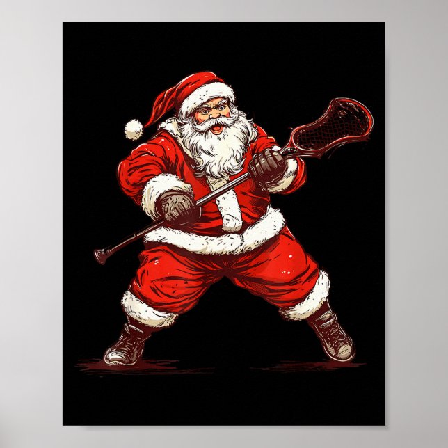 Santa Playing Lacrosse Funny Lacrosse Lax Player C Poster (Front)