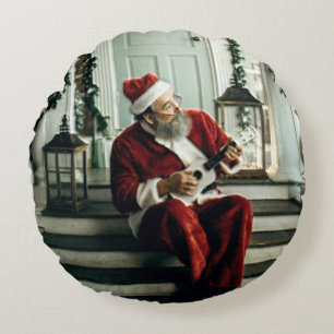 Santa Playing Music Round Cushion