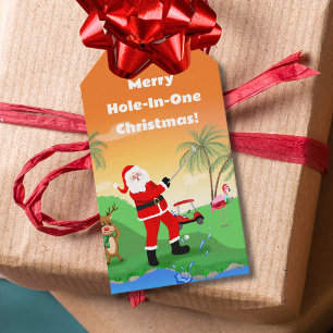 Santa Playing Out Of Water Hazard In Florida Golf Gift Tags
