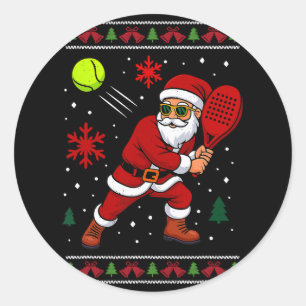 Santa Playing Padel Christmas Paddle Tennis Player Classic Round Sticker