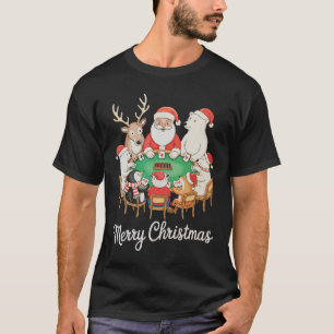 Santa Playing Poker Polar Bear Penguin Reindeer T-Shirt