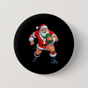 Santa Playing Rugby Funny Holiday Christmas Xmas P 6 Cm Round Badge