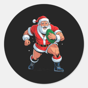 Santa Playing Rugby Funny Holiday Christmas Xmas P Classic Round Sticker