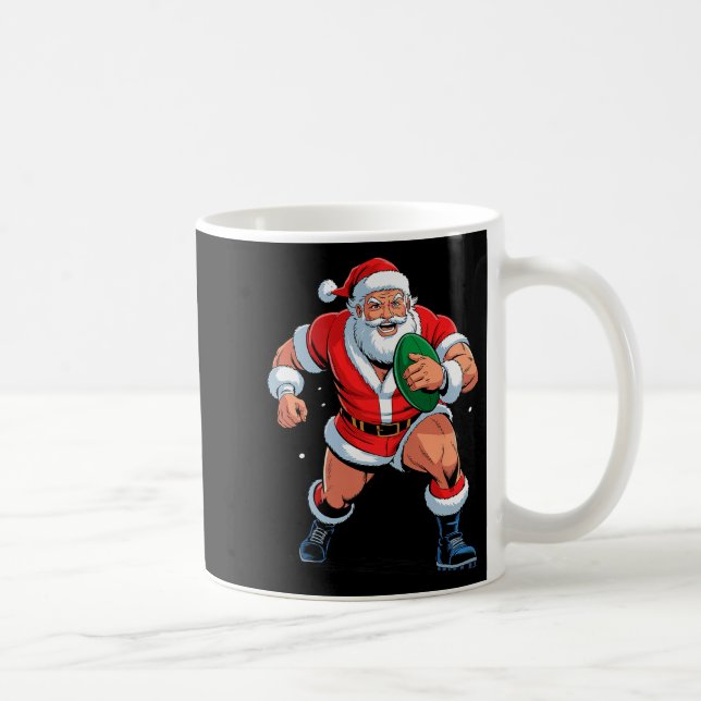 Santa Playing Rugby Funny Holiday Christmas Xmas P Coffee Mug (Right)