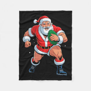 Santa Playing Rugby Funny Holiday Christmas Xmas P Fleece Blanket