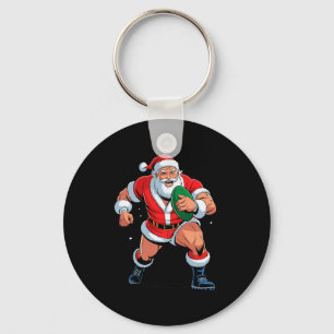 Santa Playing Rugby Funny Holiday Christmas Xmas P Key Ring