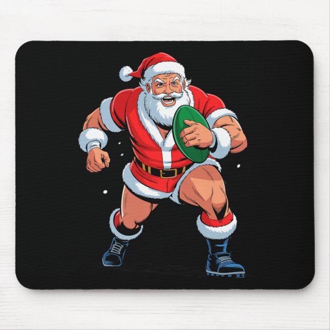 Santa Playing Rugby Funny Holiday Christmas Xmas P Mouse Mat (Front)