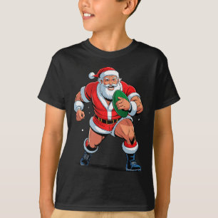 Santa Playing Rugby Funny Holiday Christmas Xmas P T-Shirt