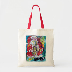 SANTA PLAYING  SAX, CHRISTMAS PARTY TOTE BAG
